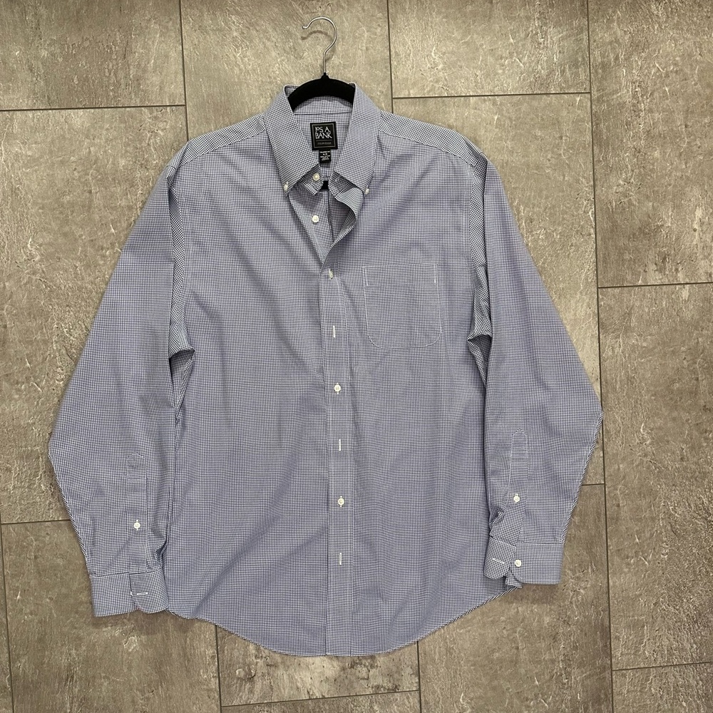 Jos. A. Bank Traveler Tailored Fit 16-35 Blue Plaid 100% Cotton EUC
